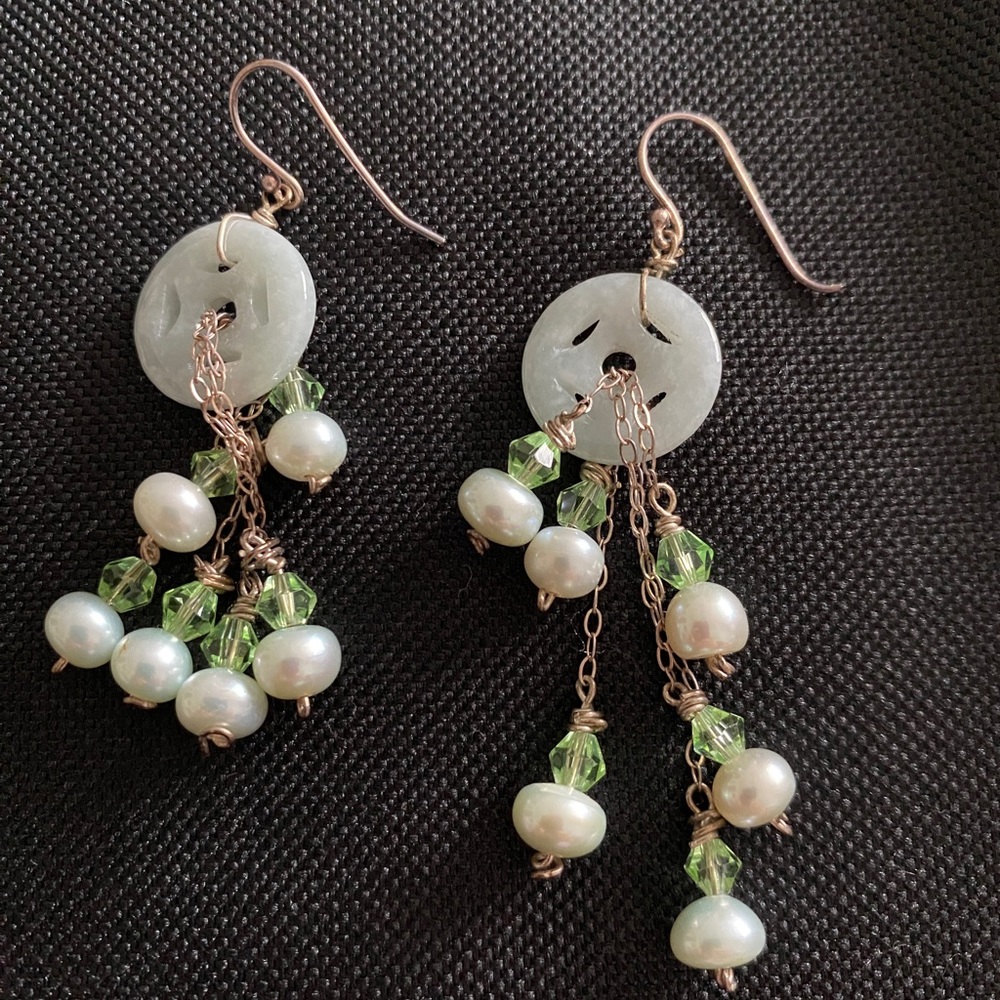 Gorgeous Jade Pearl and Crystal Earrings